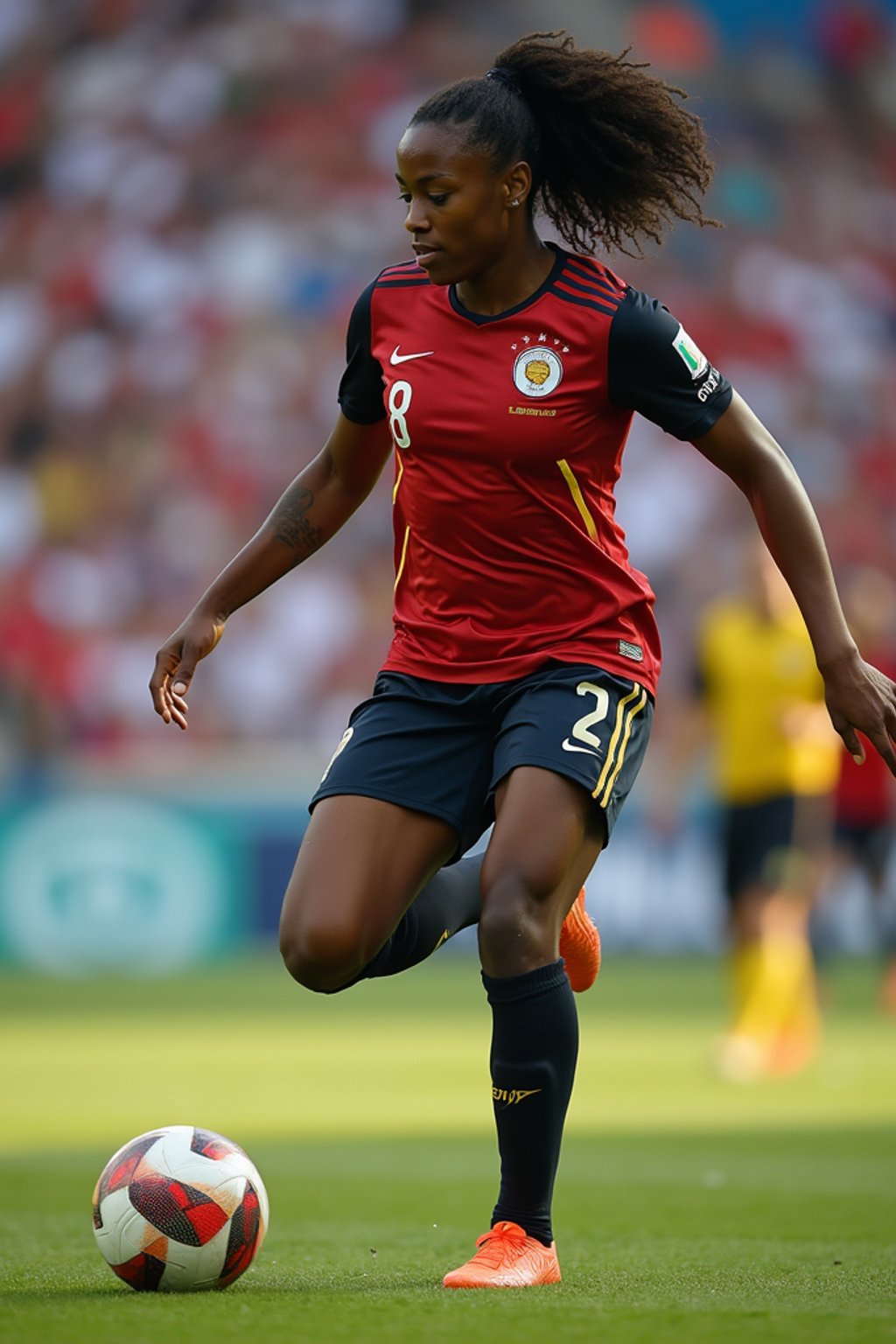 woman as Football Player in the FIFA World Cup playing in a Football Match