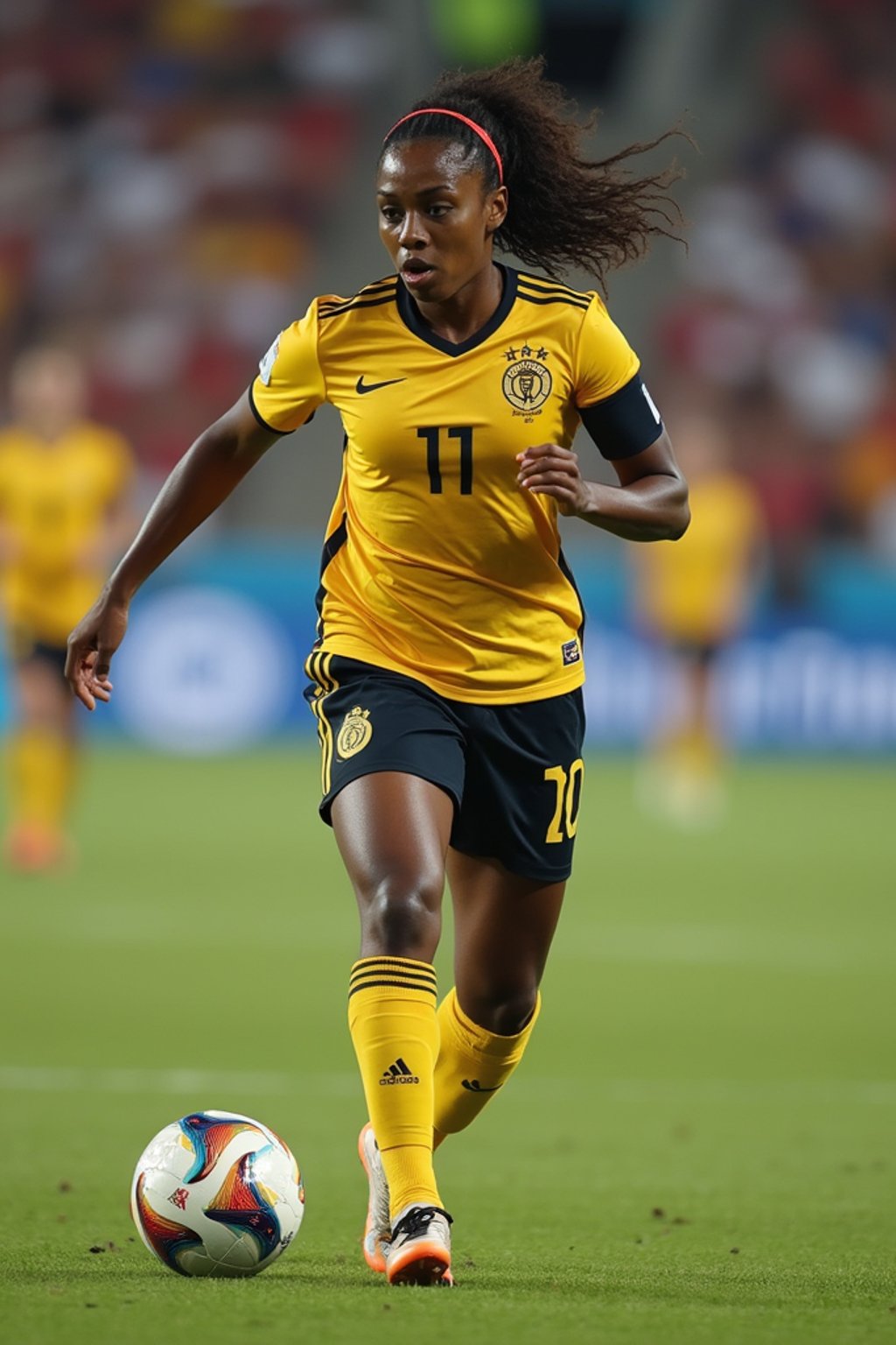 woman as Football Player in the FIFA World Cup playing in a Football Match