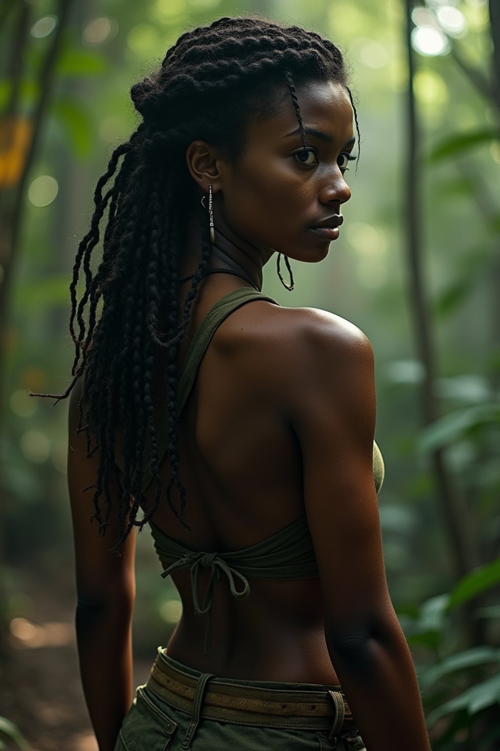 woman   as Lara Croft in Tombraider, in rainforest, cinematic lighting