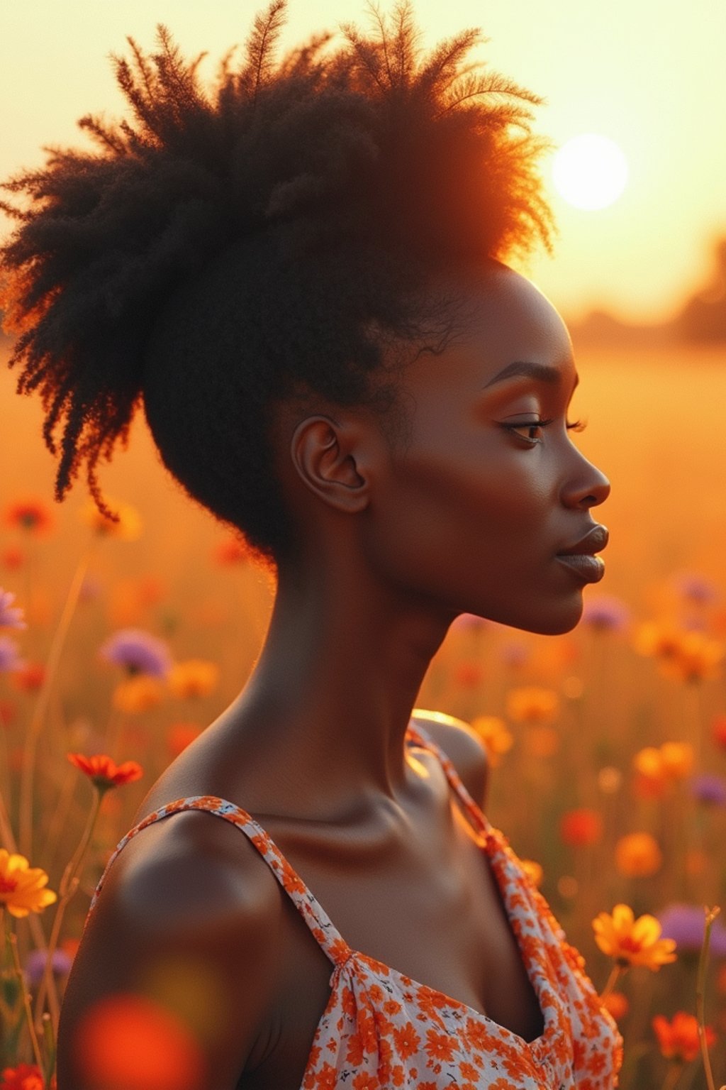 woman | standing in field full of flowers | detailed gorgeous face! ! | full body! ! | god rays | intricate | elegant | realistic | hyperrealistic | cinematic | character design | concept art | illustration | digital art | digital painting | depth of field