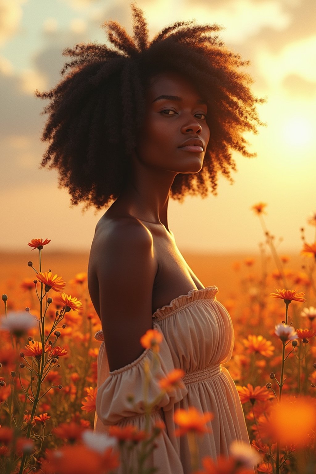 woman | standing in field full of flowers | detailed gorgeous face! ! | full body! ! | god rays | intricate | elegant | realistic | hyperrealistic | cinematic | character design | concept art | illustration | digital art | digital painting | depth of field