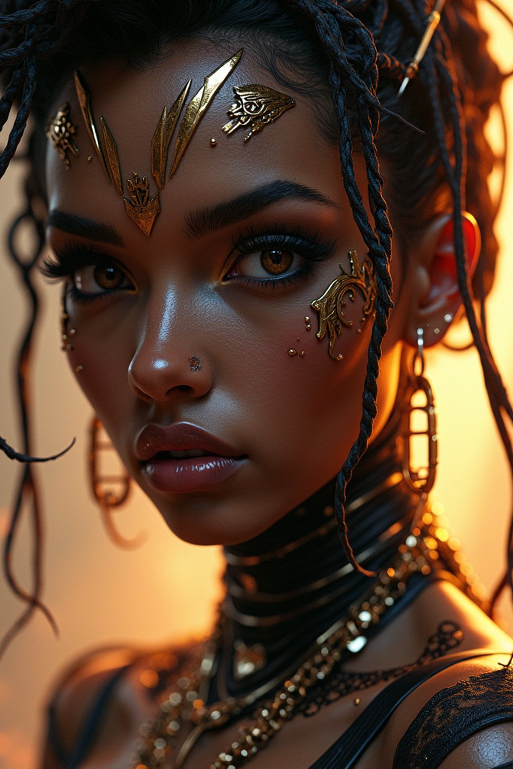 woman as a soft lustrous biotech raver gutter punk gothic cyborg, golden ratio, details, scifi, fantasy, cyberpunk, intricate, decadent, digital painting, octane render, artstation, concept art, smooth, sharp focus, illustration, art by artgerm, loish, wlop