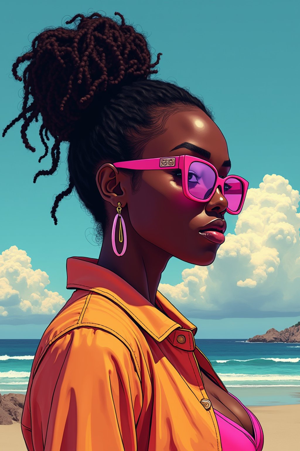 woman, gta vice city cover art, borderlands style, celshading, trending on artstation, by rhads, andreas rocha, rossdraws, makoto shinkai, laurie greasley, lois van baarle, ilya kuvshinov and greg rutkowski