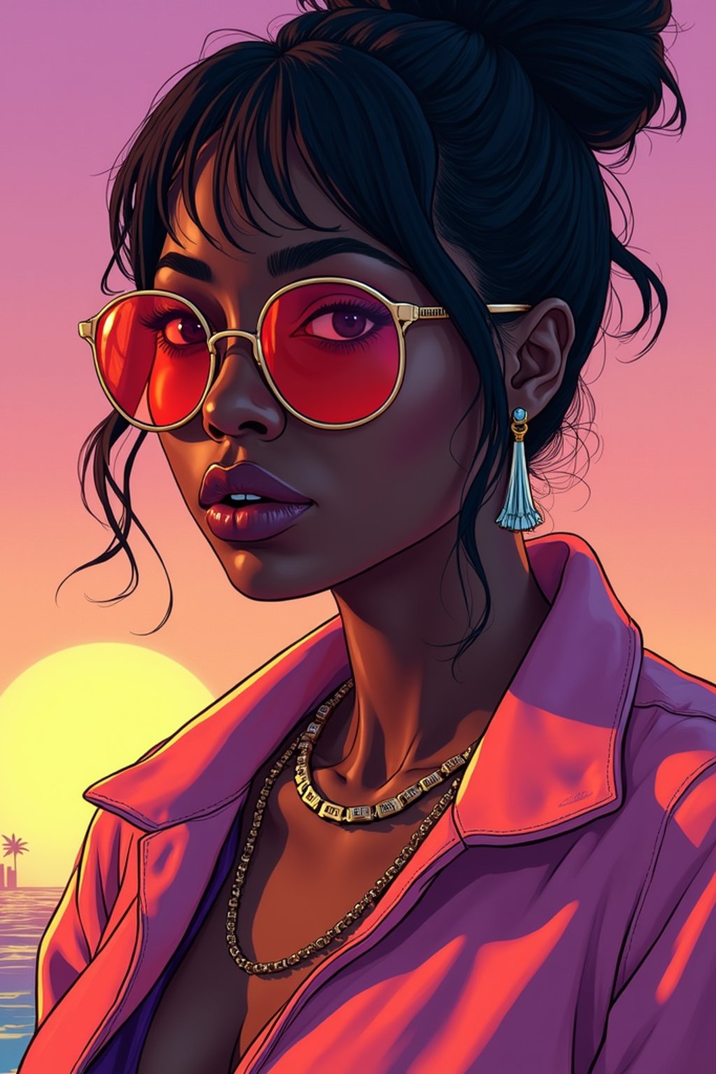 woman, gta vice city cover art, borderlands style, celshading, trending on artstation, by rhads, andreas rocha, rossdraws, makoto shinkai, laurie greasley, lois van baarle, ilya kuvshinov and greg rutkowski