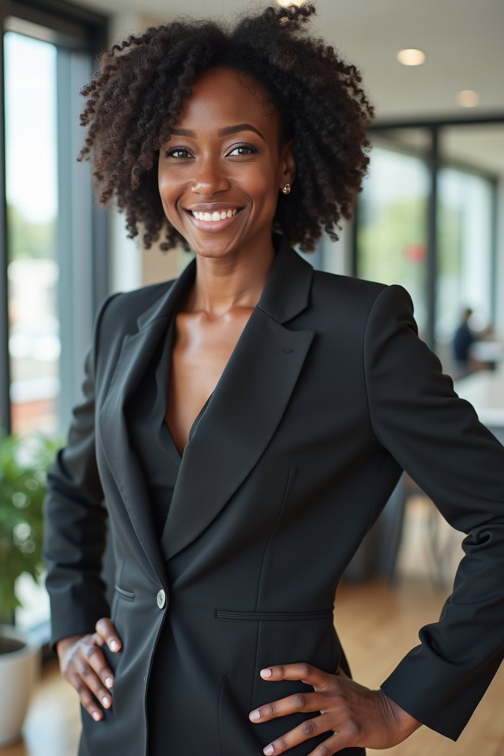 wide LinkedIn profile photo of a professional business woman as a confident professional business woman standing in a modern office. LinkedIn professional profile photo. most popular person on LinkedIn