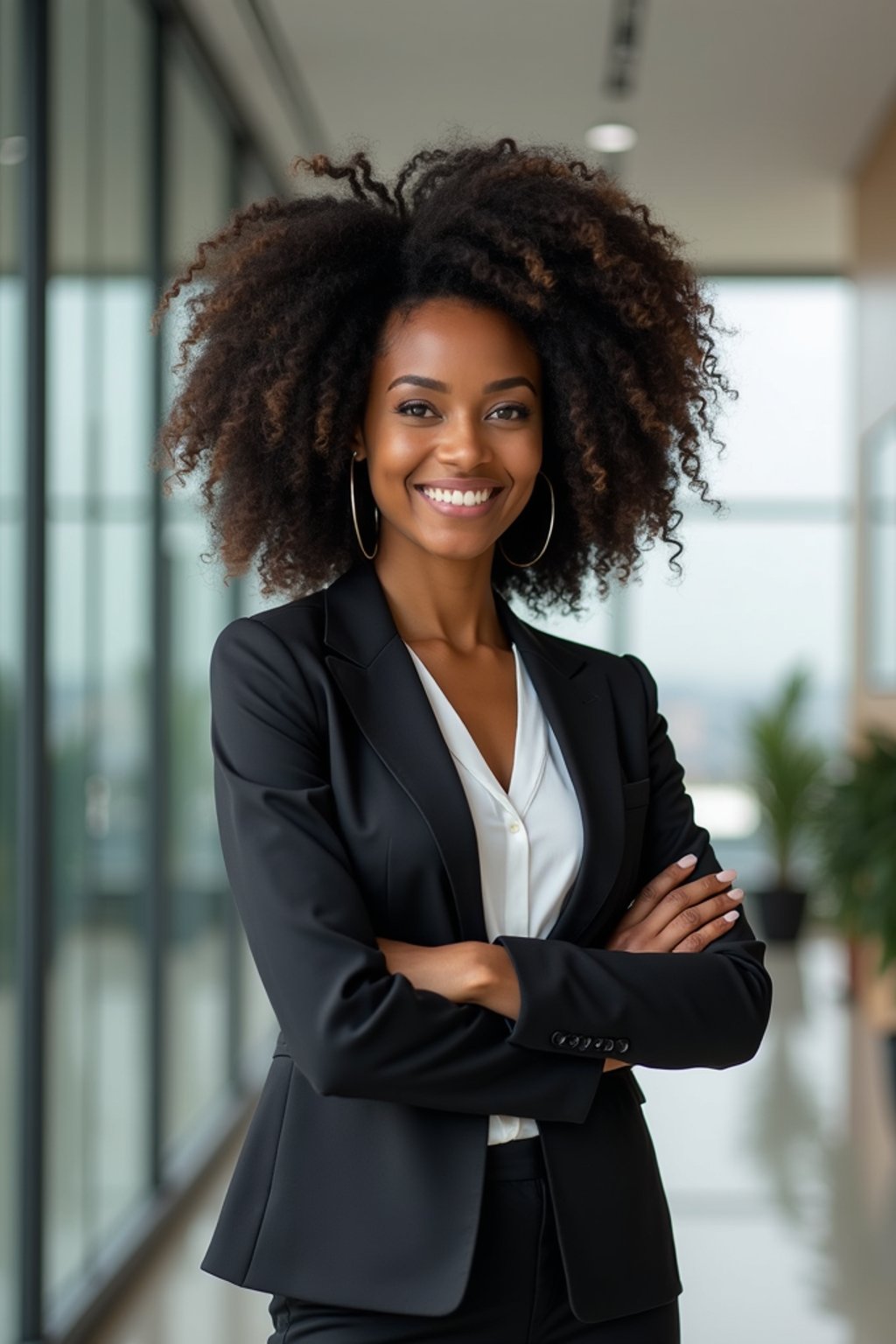 wide LinkedIn profile photo of a professional business woman as a confident professional business woman standing in a modern office. LinkedIn professional profile photo. most popular person on LinkedIn