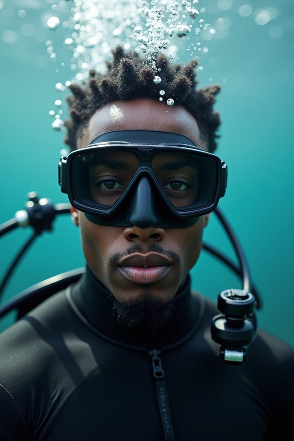 man as a scuba diver wearing diving goggles and wearing a wetsuit