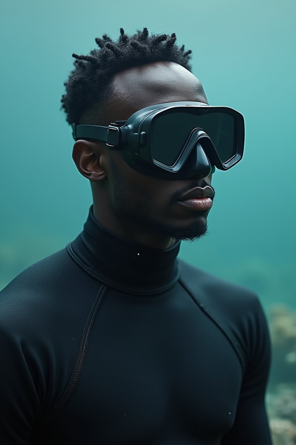 man as a scuba diver wearing diving goggles and wearing a wetsuit