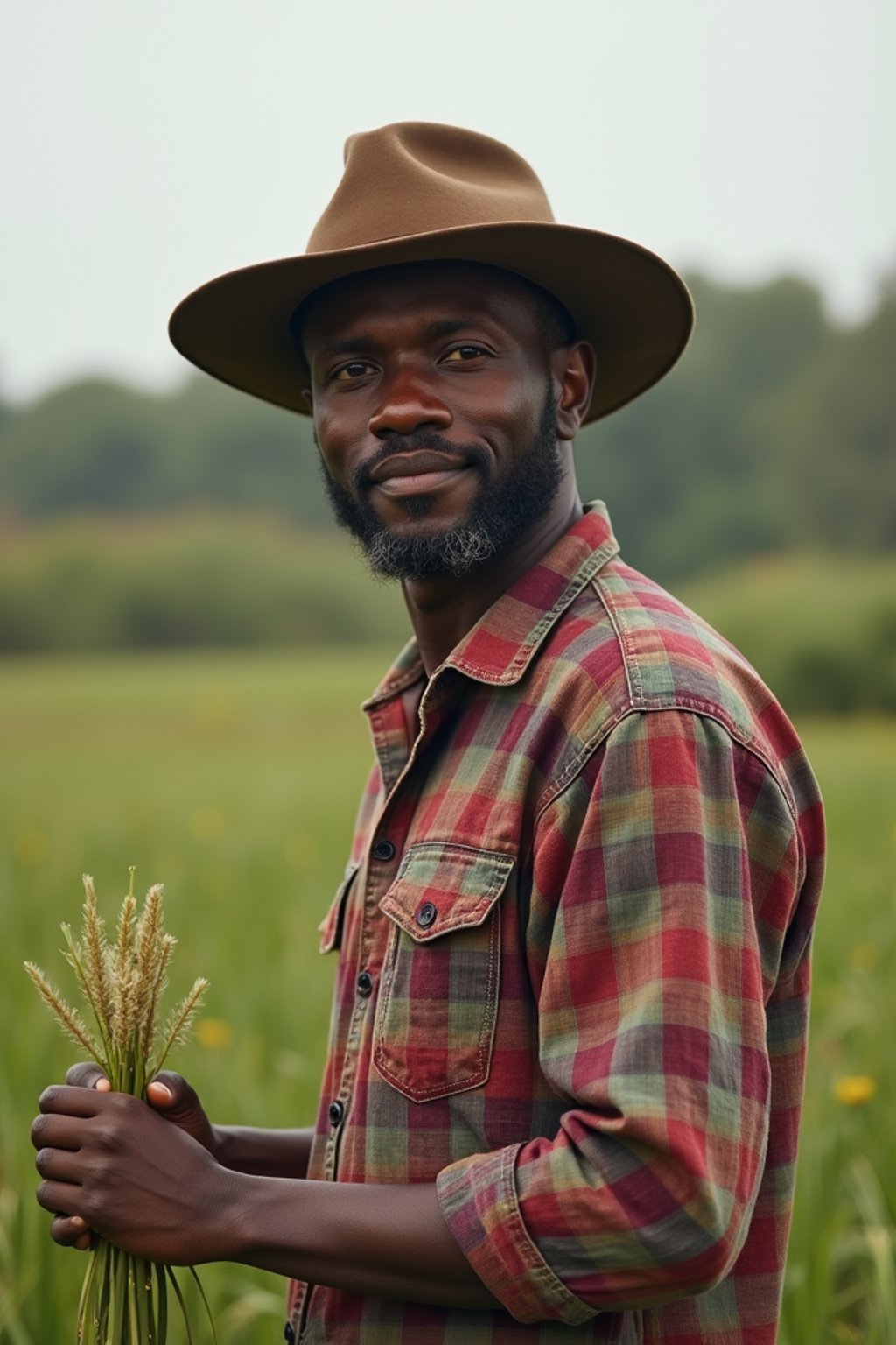 man farmer with farm in background