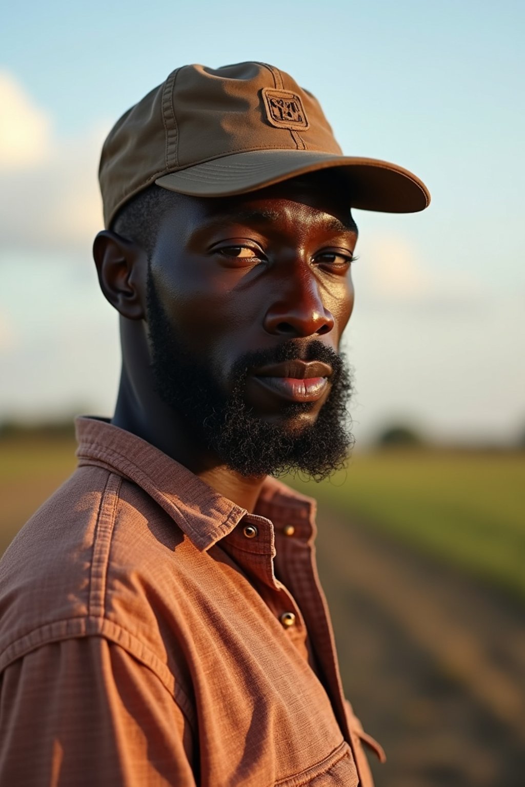 man farmer with farm in background