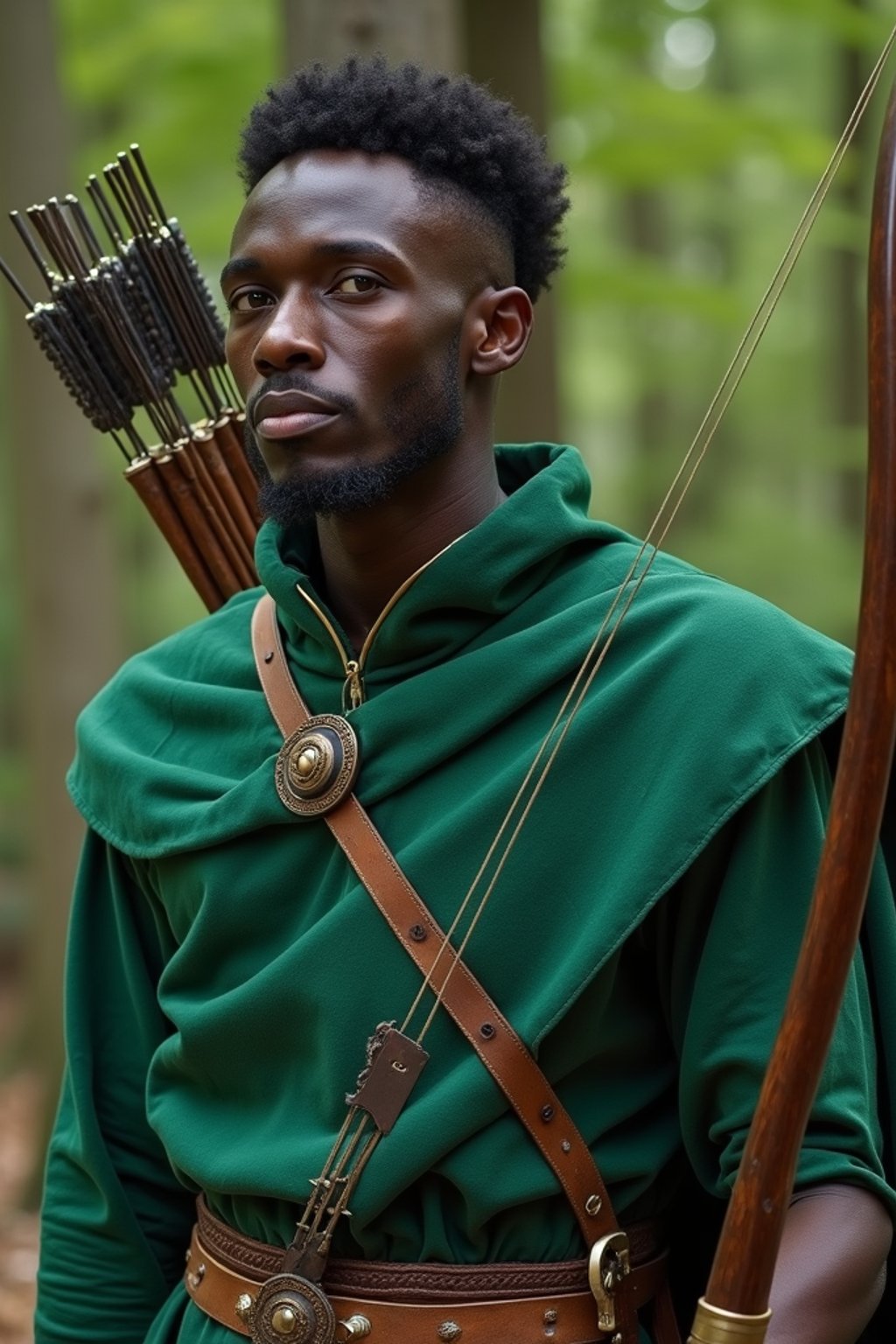 man as a Medieval Elf Archer Warrior in Green Robe