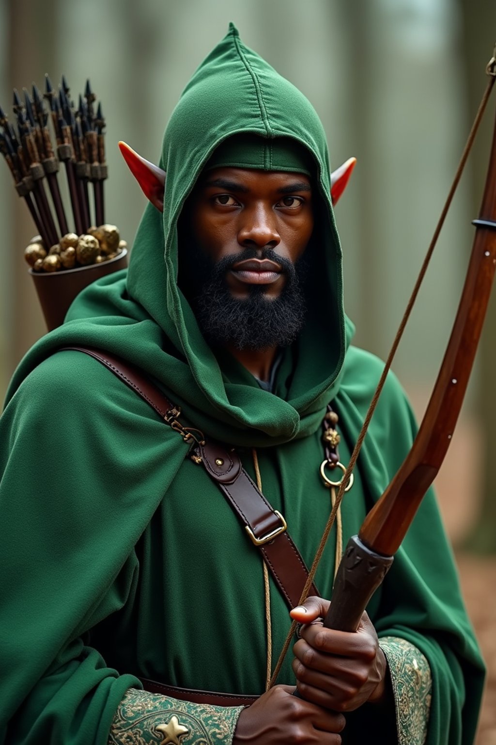 man as a Medieval Elf Archer Warrior in Green Robe