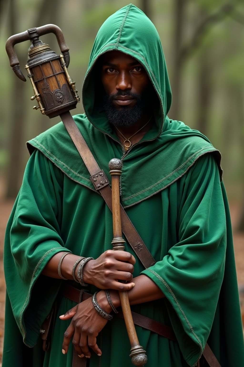 man as a Medieval Elf Archer Warrior in Green Robe