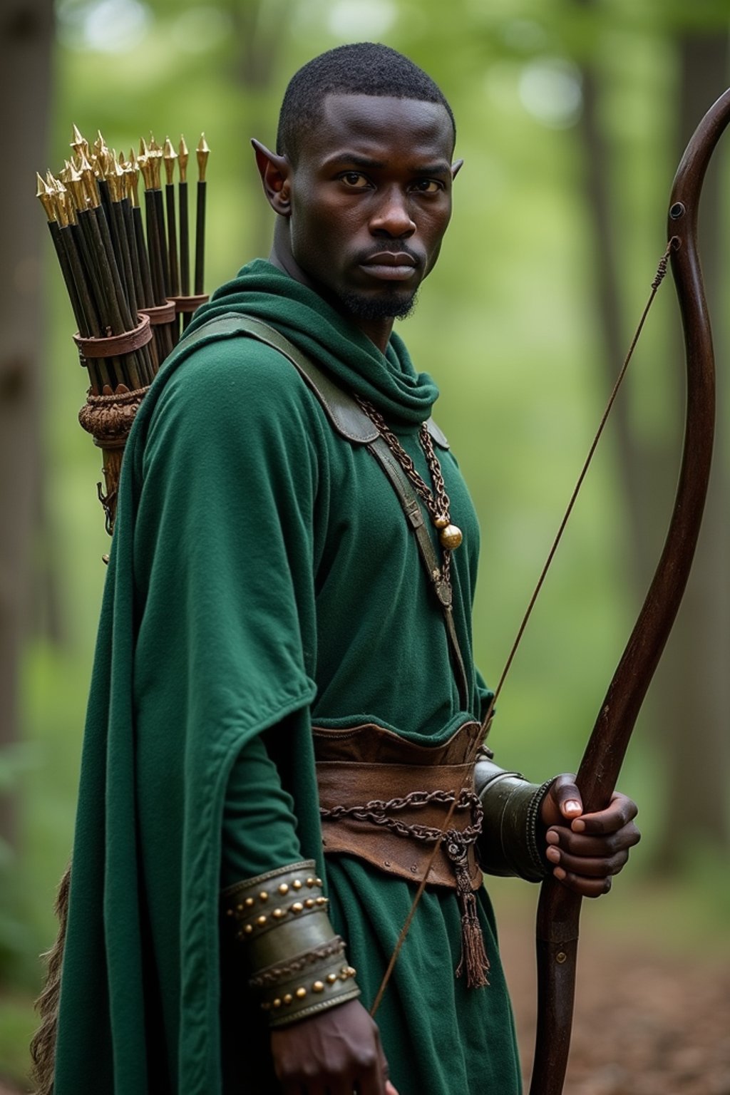 man as a Medieval Elf Archer Warrior in Green Robe