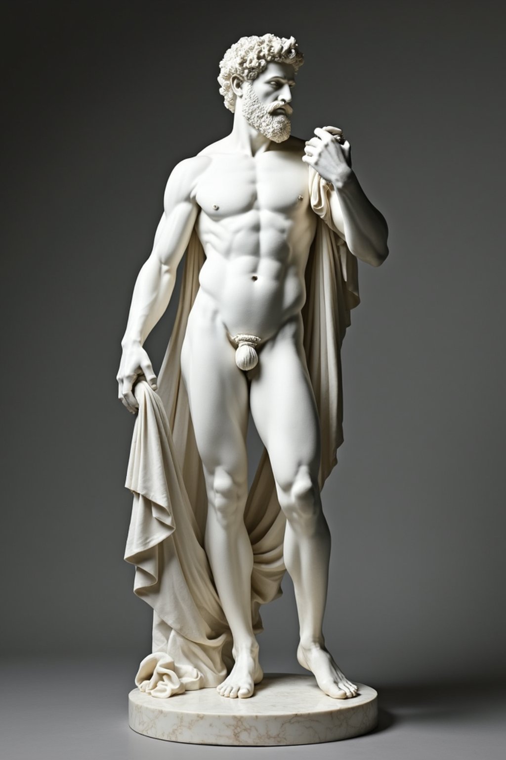 man as White Marble classical Greek Marble Sculpture. white. no colors