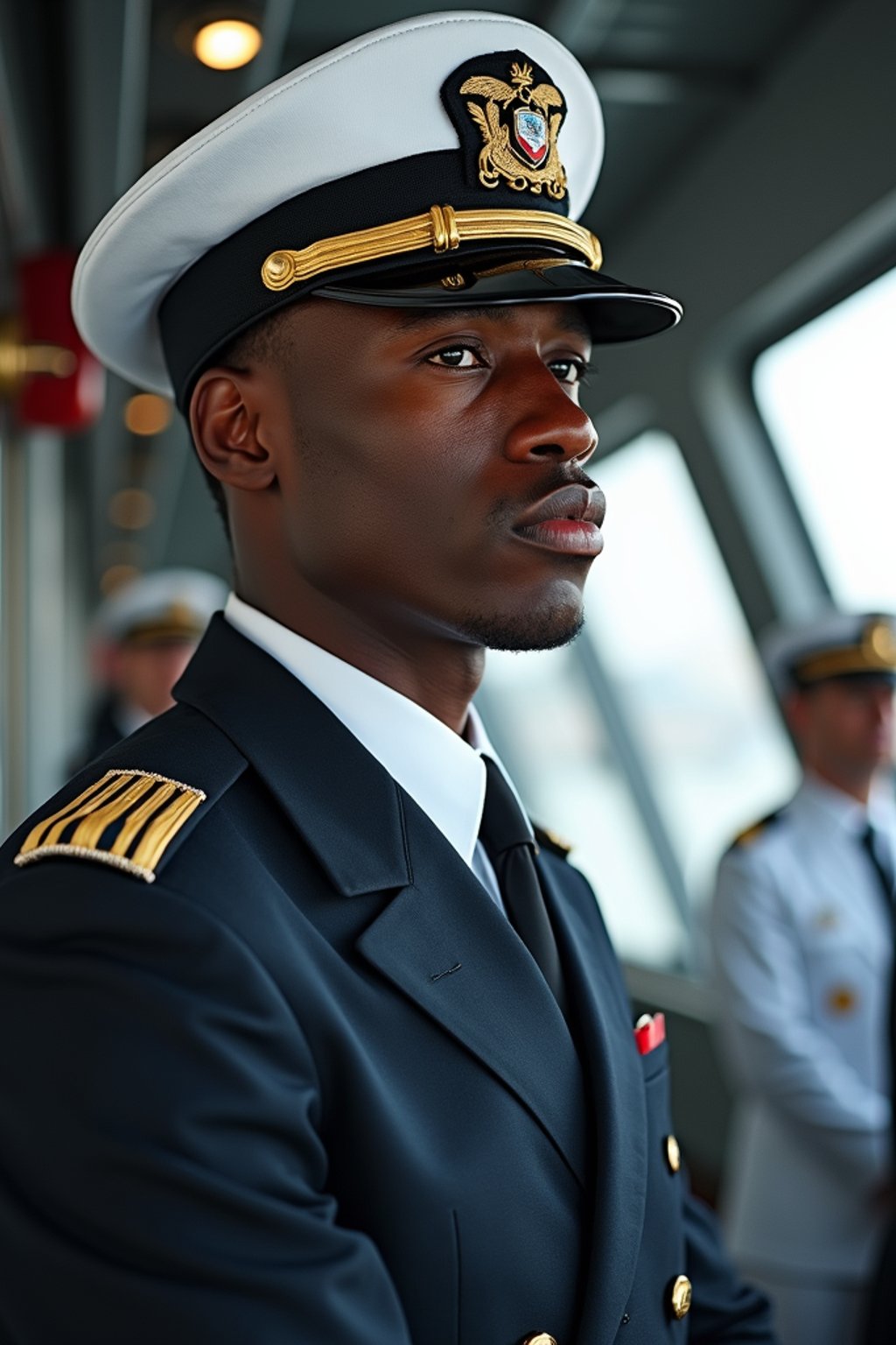 man as a Navy Officer on a ship. highly detailed