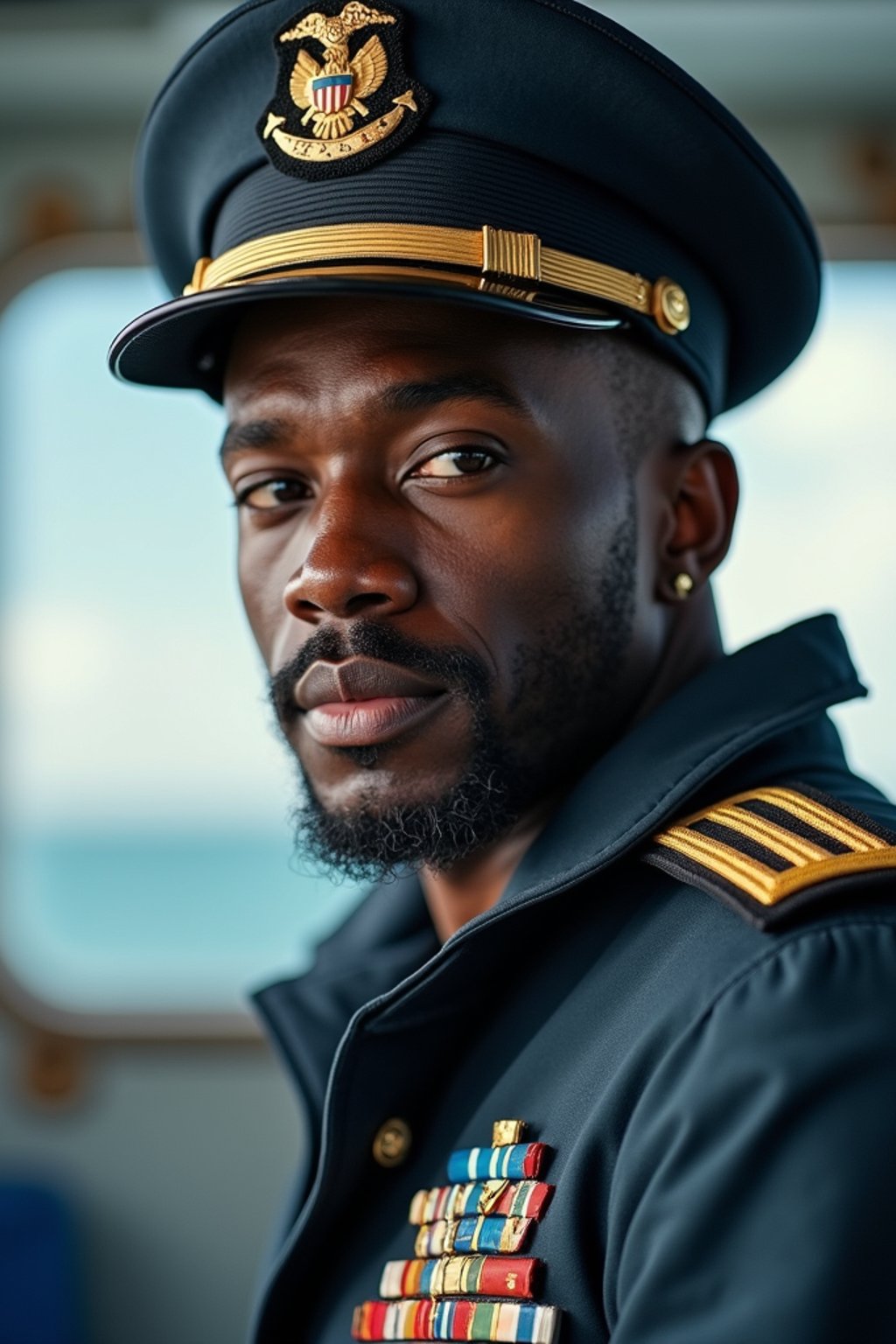 man as a Navy Officer on a ship. highly detailed