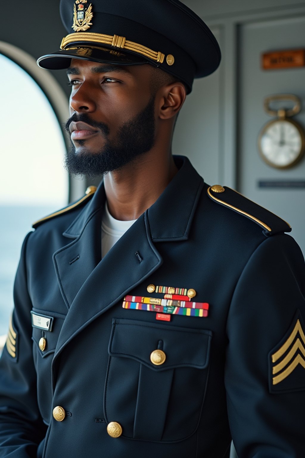 man as a Navy Officer on a ship. highly detailed