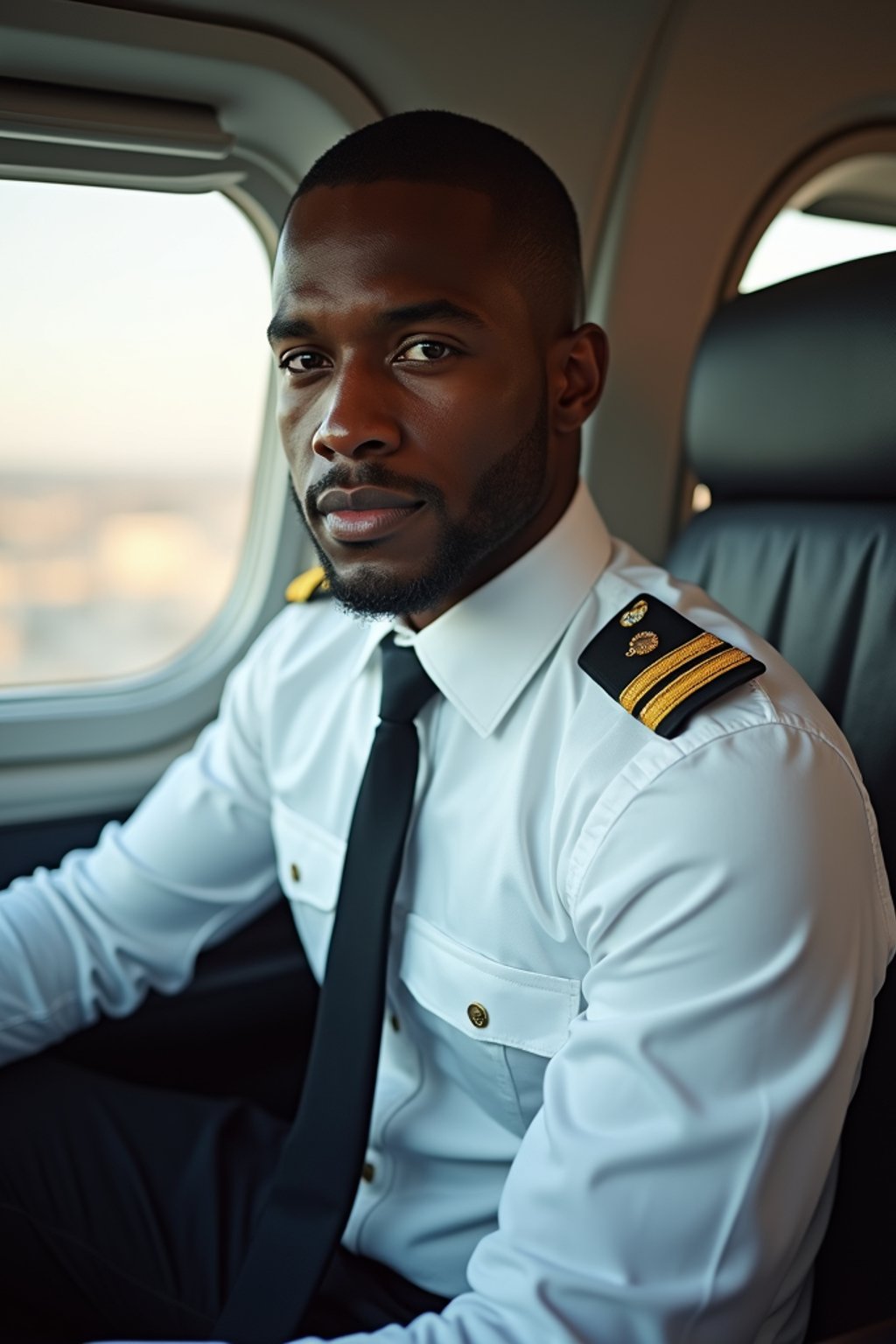 man as a Airline Pilot inside the Cockpit with white shirt Pilot Uniform