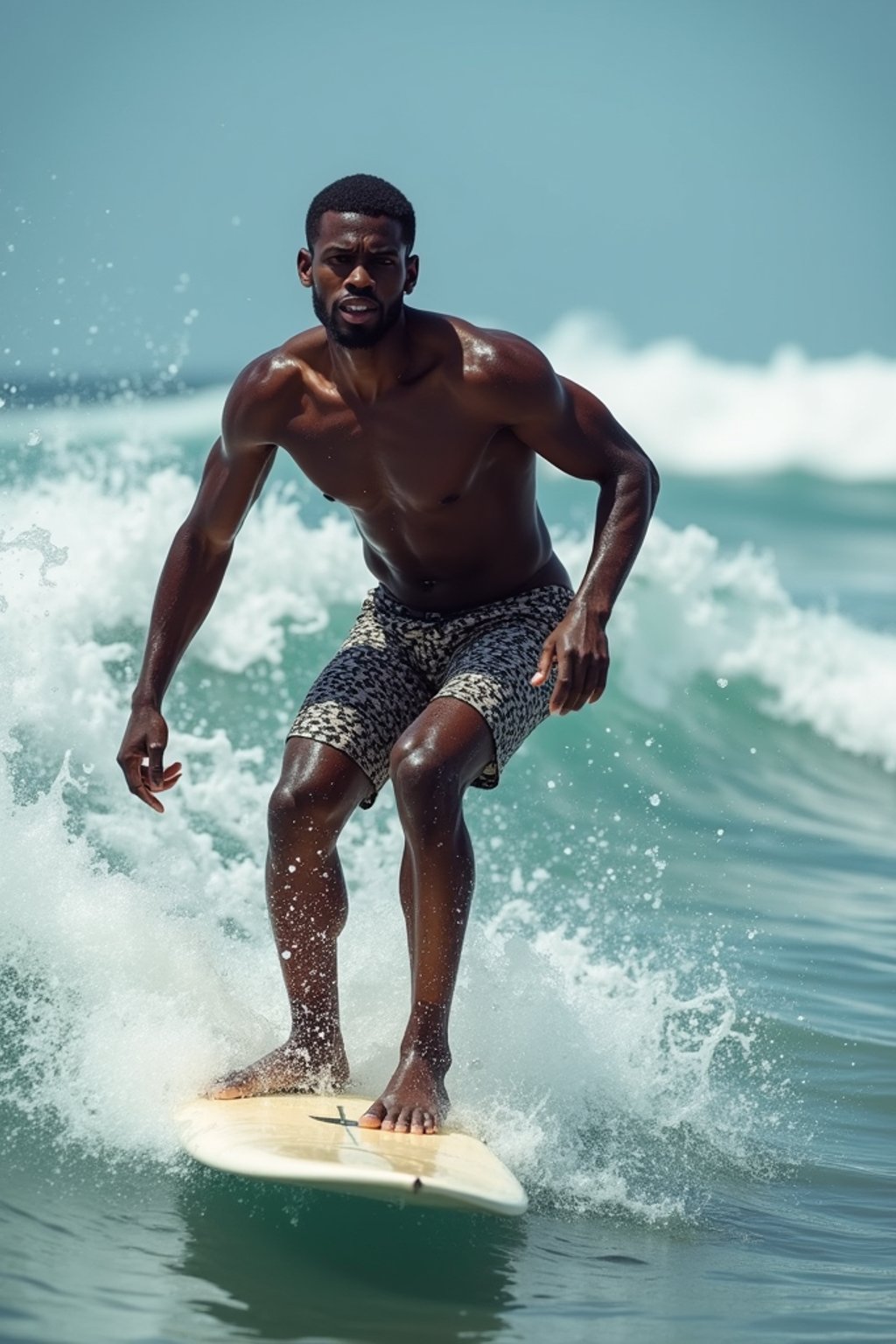 man as a Professional Surfer wearing swimwear on a Surf Board surfing in the ocean