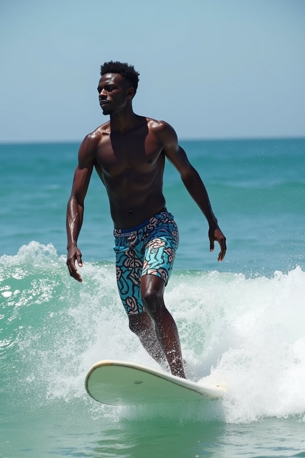 man as a Professional Surfer wearing swimwear on a Surf Board surfing in the ocean