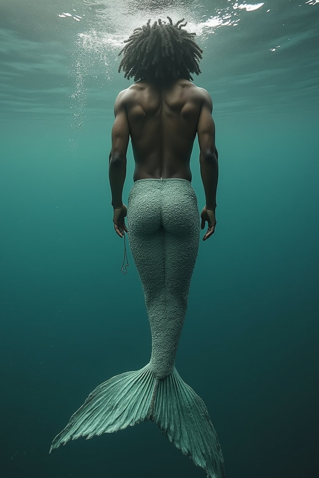 man as a Mermaid the head and upper body of a human and the tail of a fish