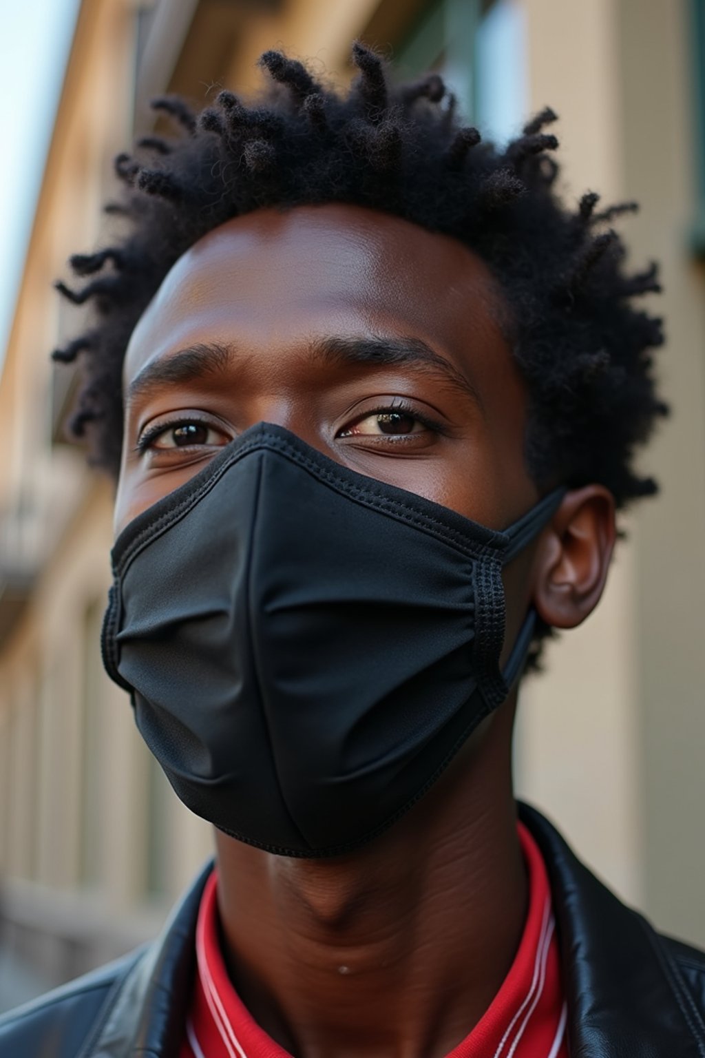 man wearing a Covid n95 mask in 2020. outside