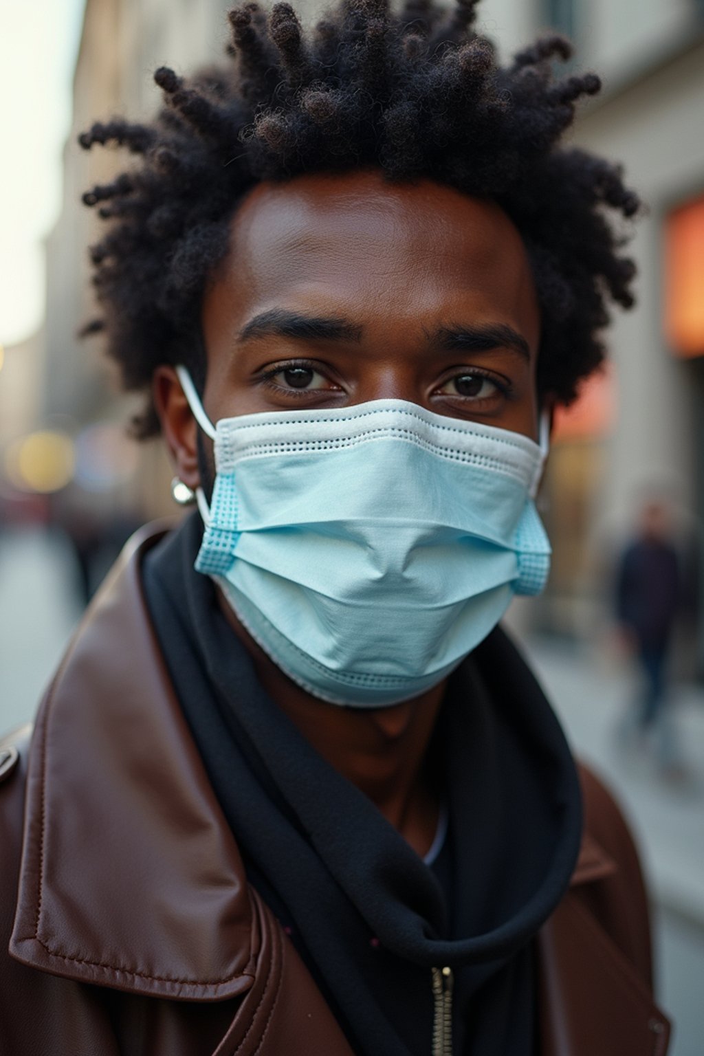 man wearing a Covid n95 mask in 2020. outside