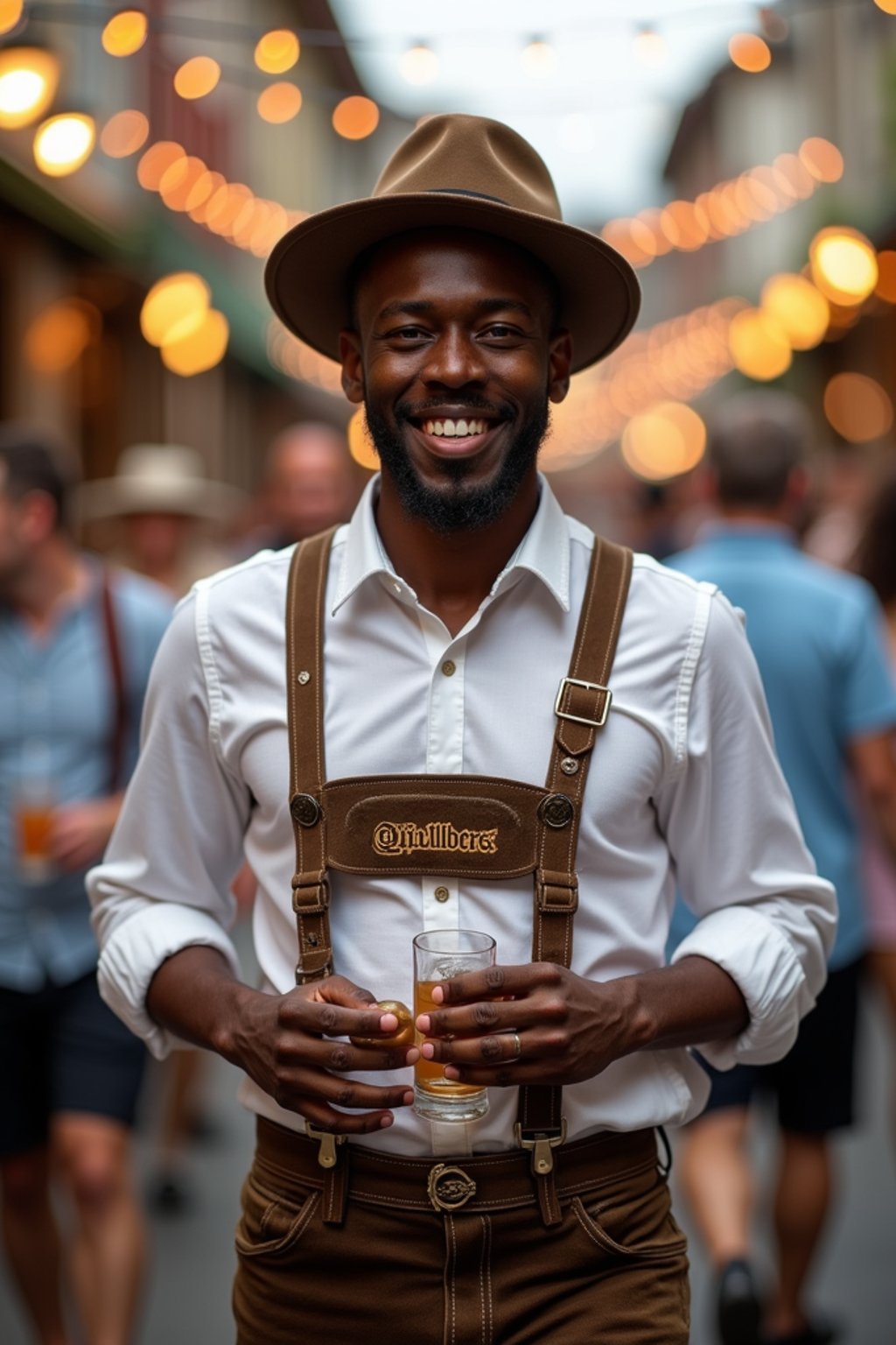 happy man in Lederhosen for Oktoberfest at Oktoberfest