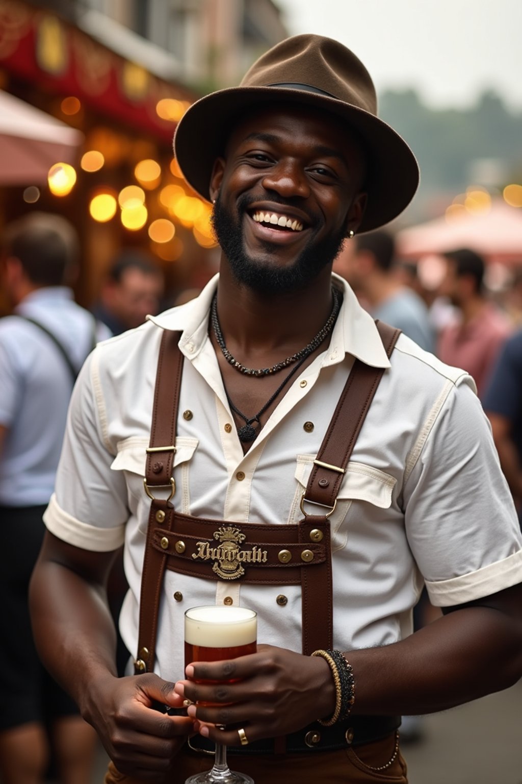 happy man in Lederhosen for Oktoberfest at Oktoberfest