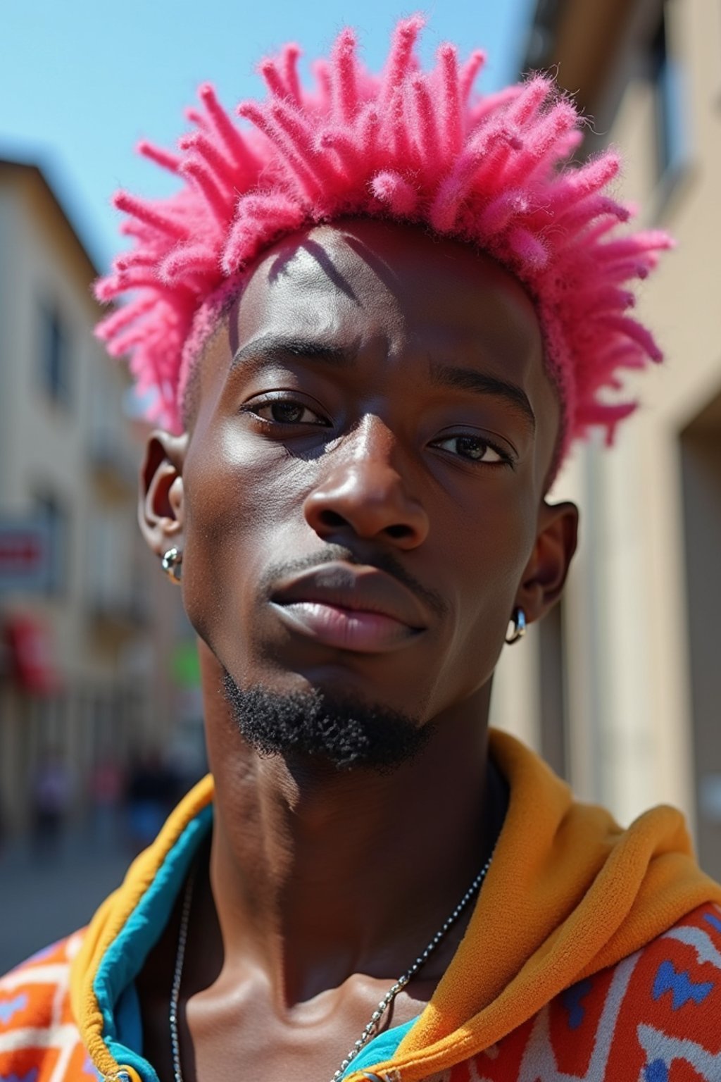 man as a progressive LGBTQ activist with pink or blue hair