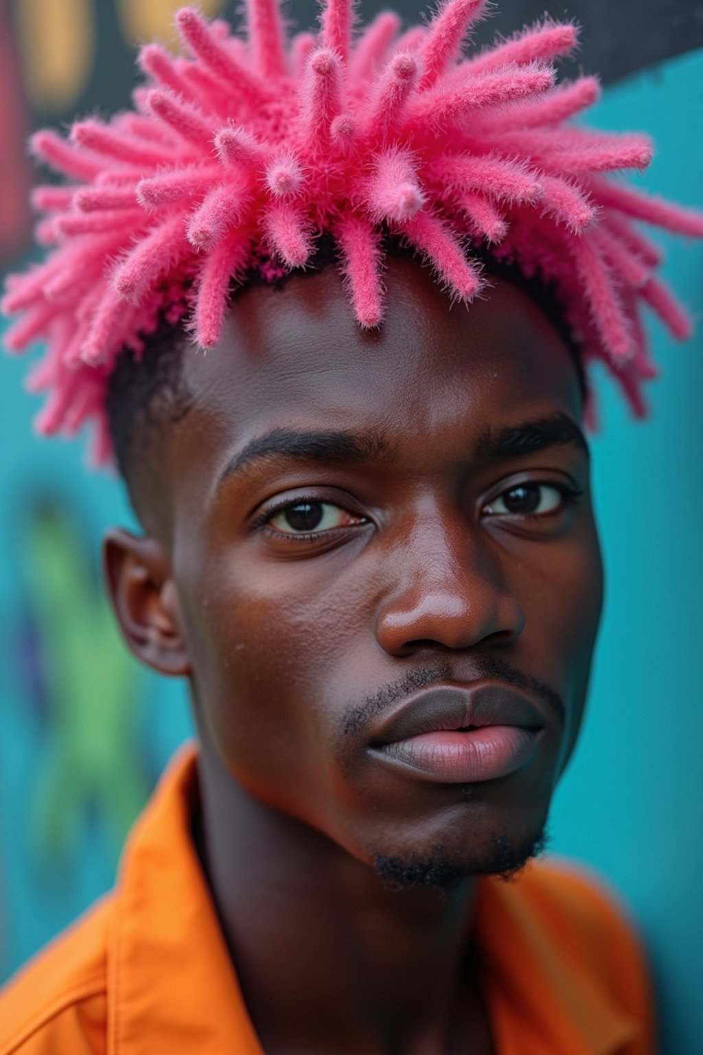 man as a progressive LGBTQ activist with pink or blue hair