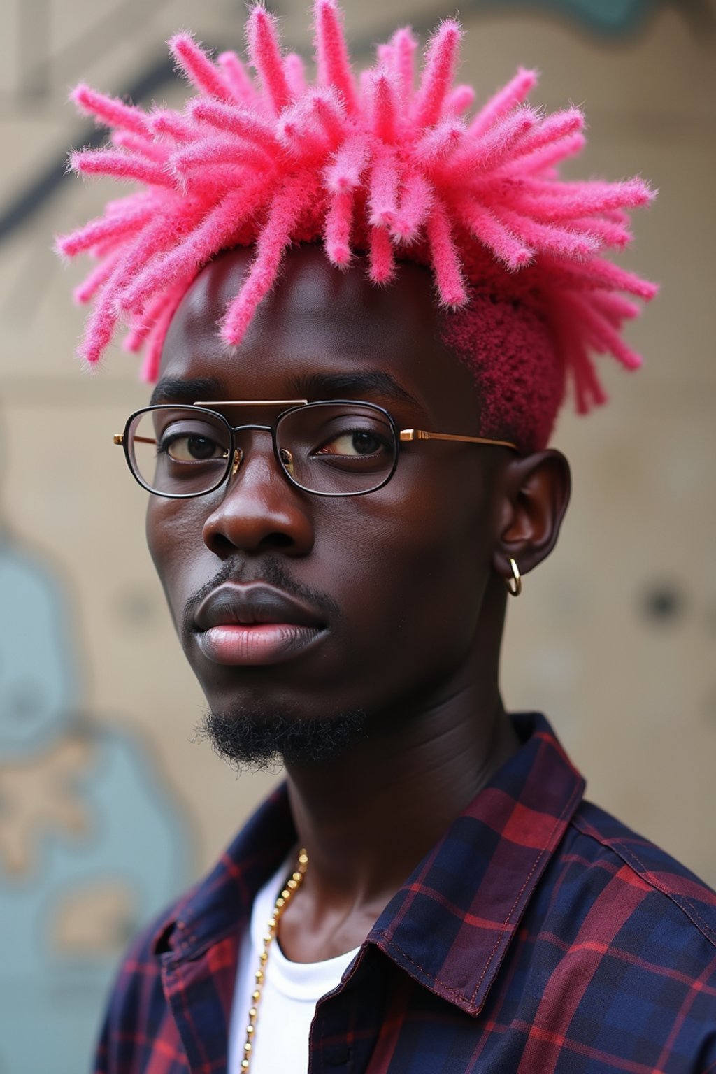 man as a progressive LGBTQ activist with pink or blue hair