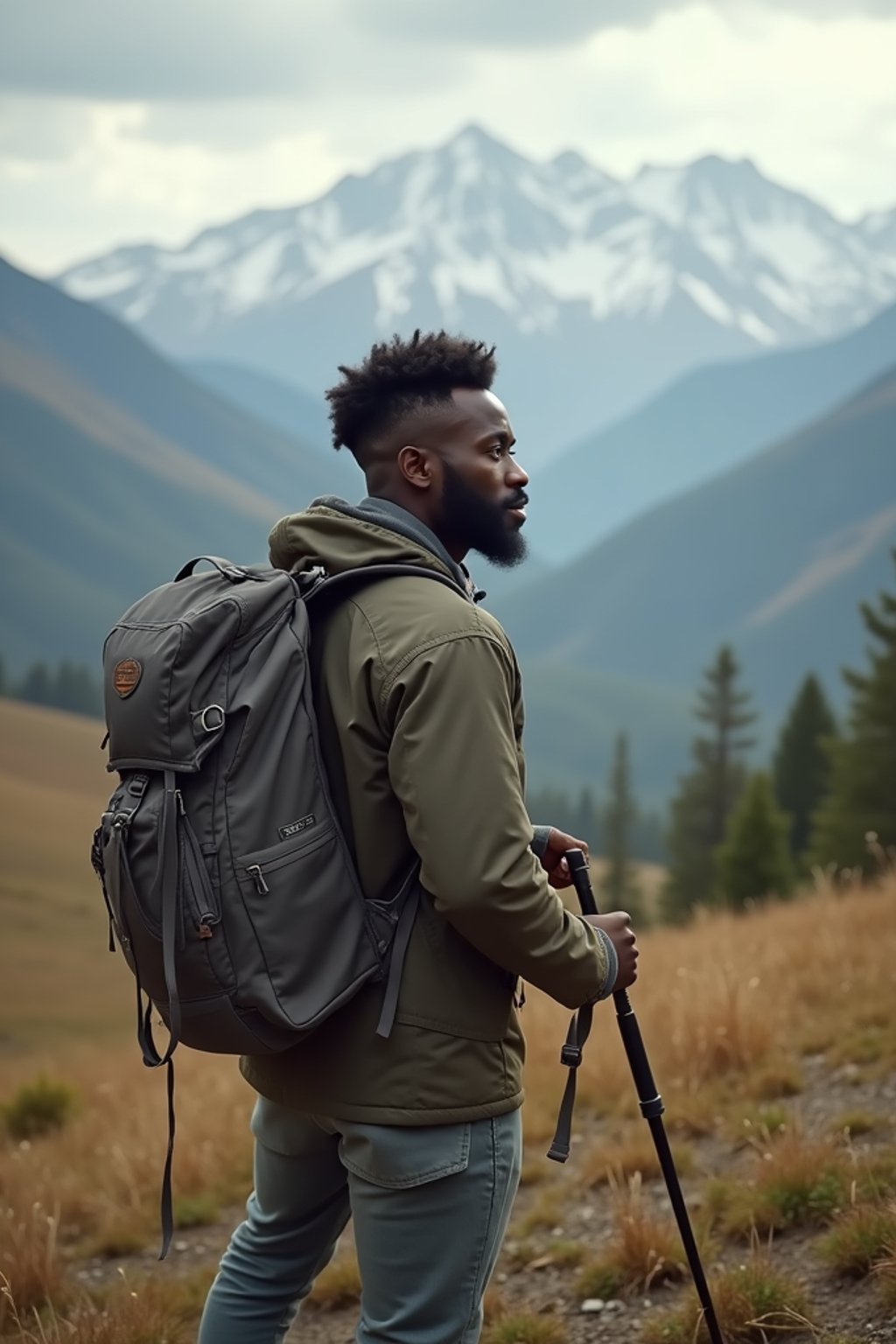 man hiking in mountains