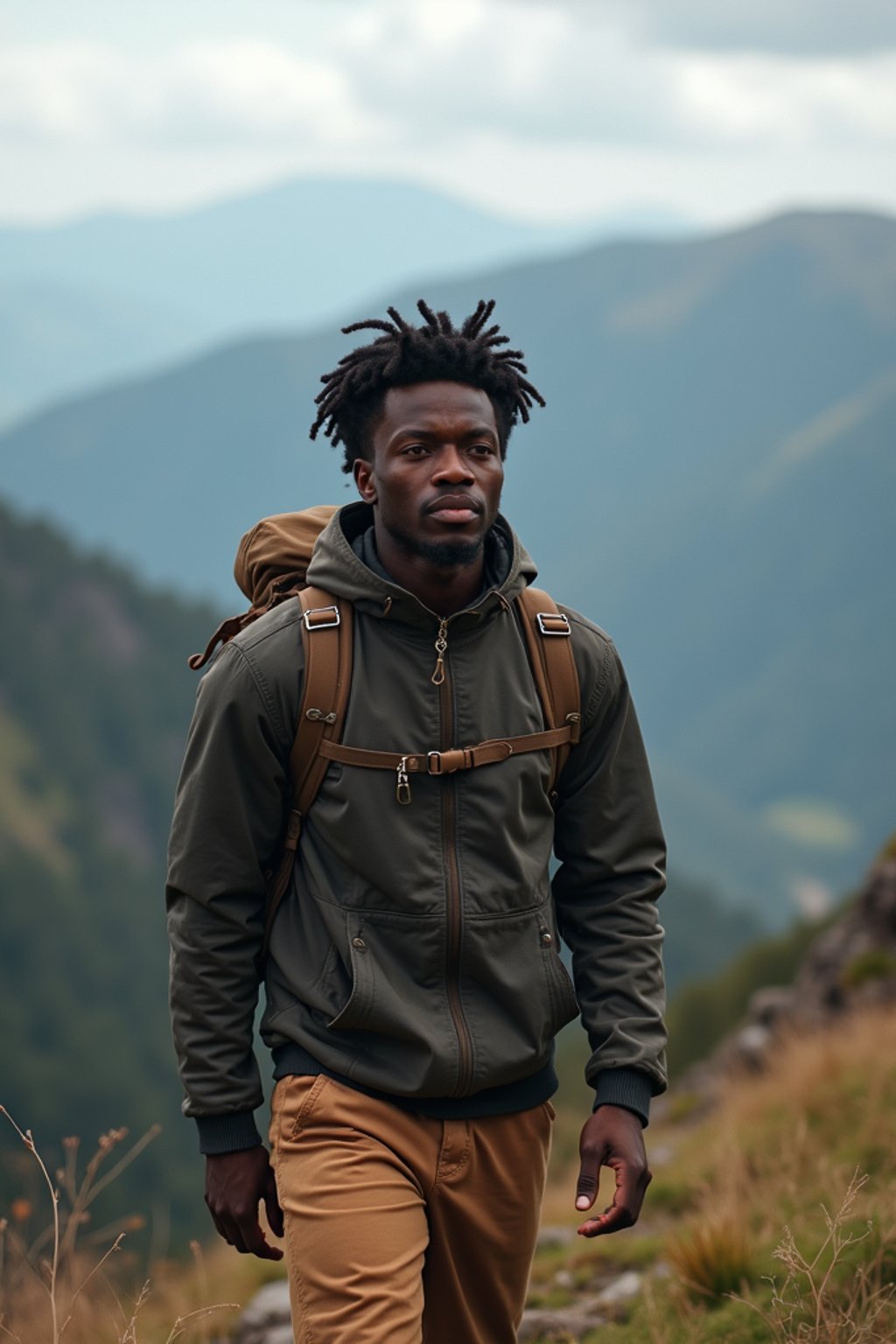 man hiking in mountains