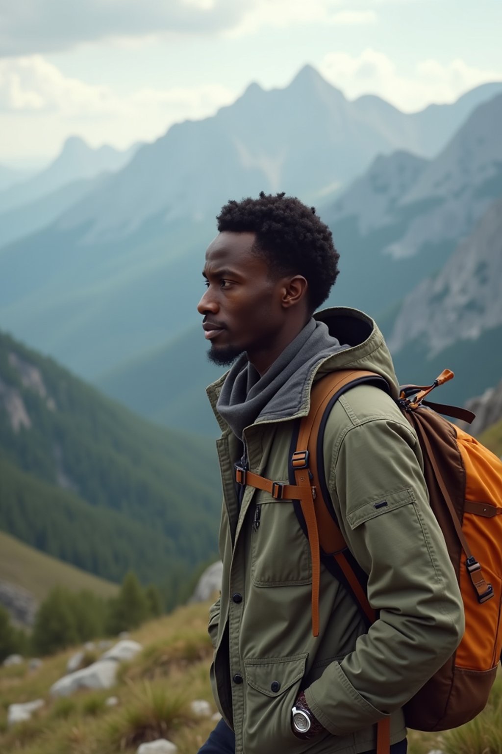 man hiking in mountains