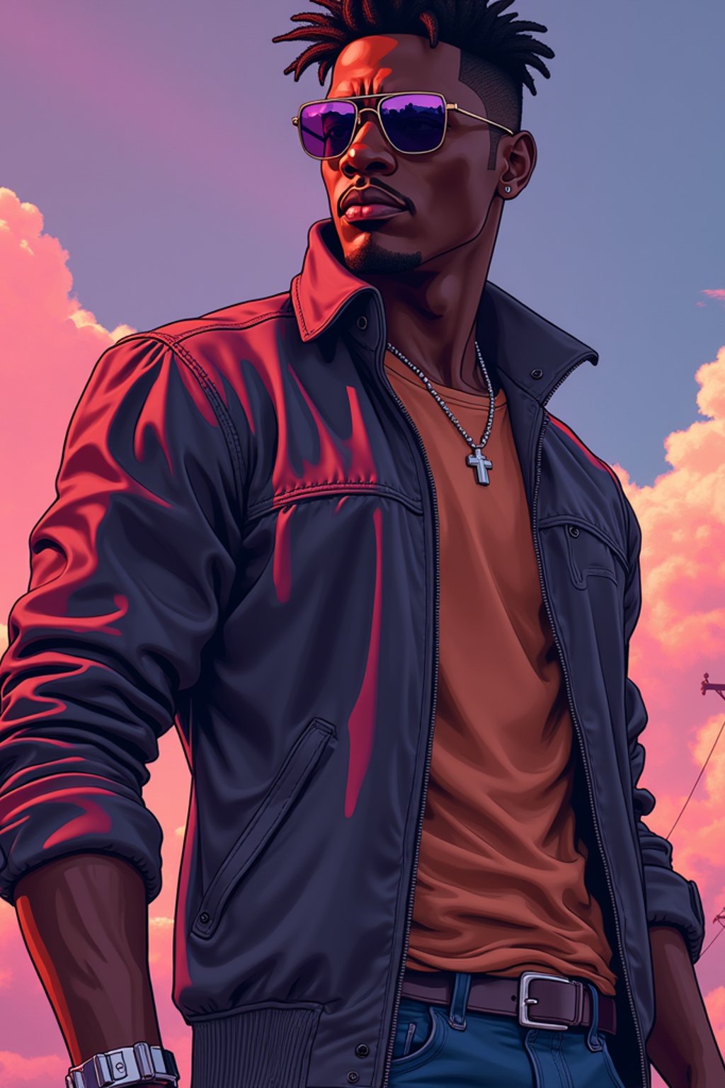 man, gta vice city cover art, borderlands style, celshading, trending on artstation, by rhads, andreas rocha, rossdraws, makoto shinkai, laurie greasley, lois van baarle, ilya kuvshinov and greg rutkowski