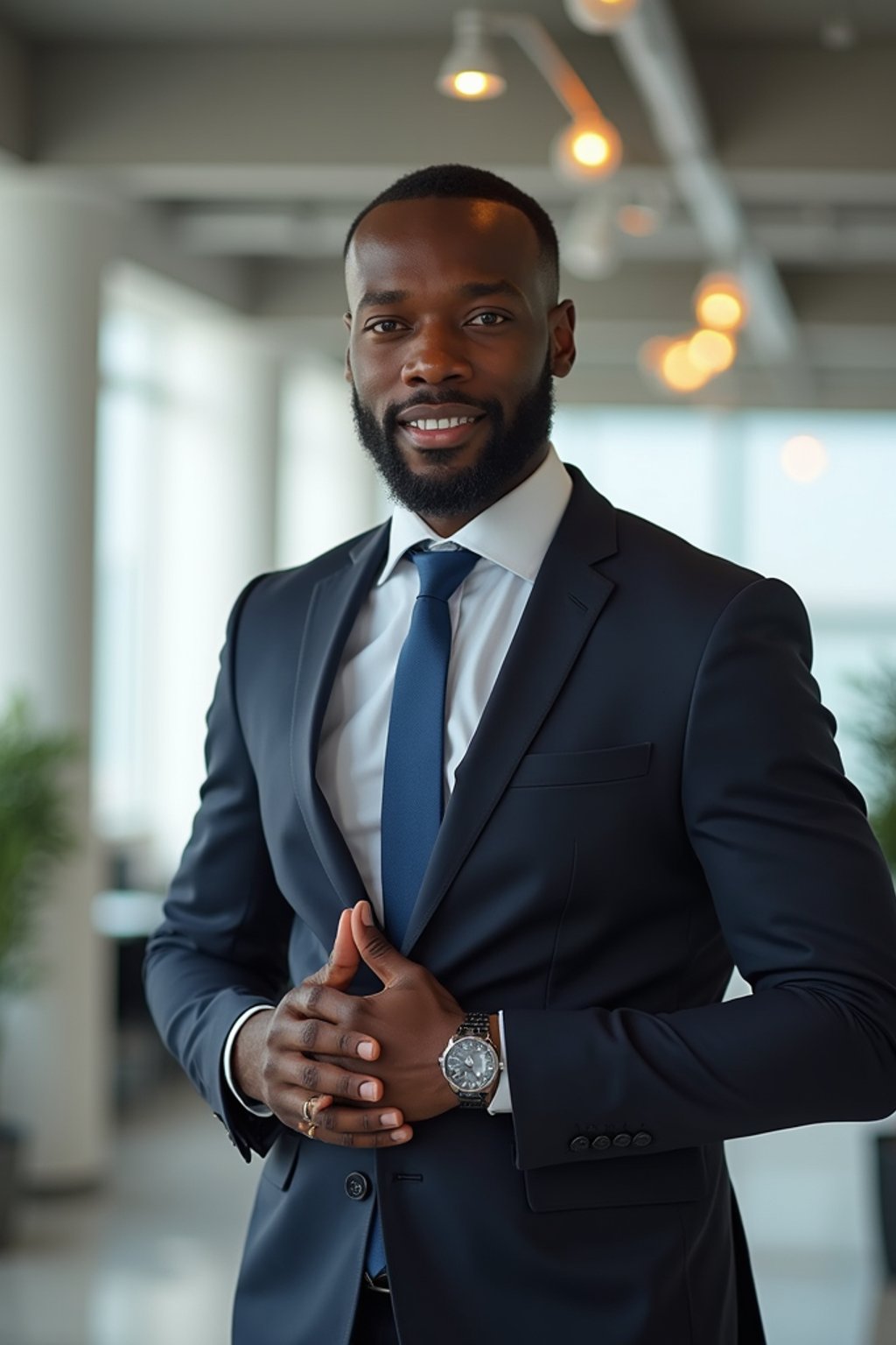 wide LinkedIn profile photo of a professional business man as a confident professional business man standing in a modern office. LinkedIn professional profile photo. most popular person on LinkedIn