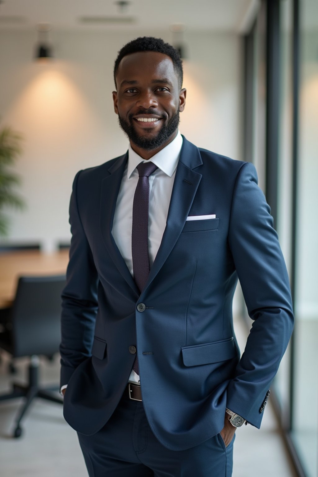 wide LinkedIn profile photo of a professional business man as a confident professional business man standing in a modern office. LinkedIn professional profile photo. most popular person on LinkedIn