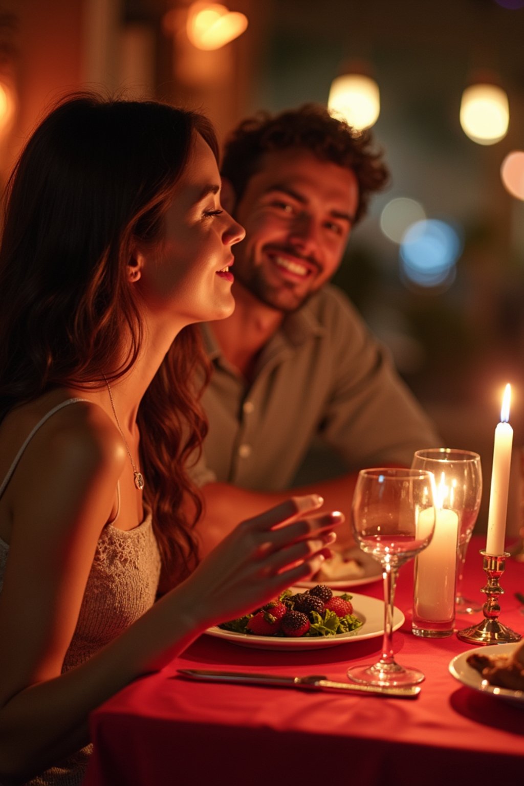 woman celebrating Valentine's Day with romantic dinner