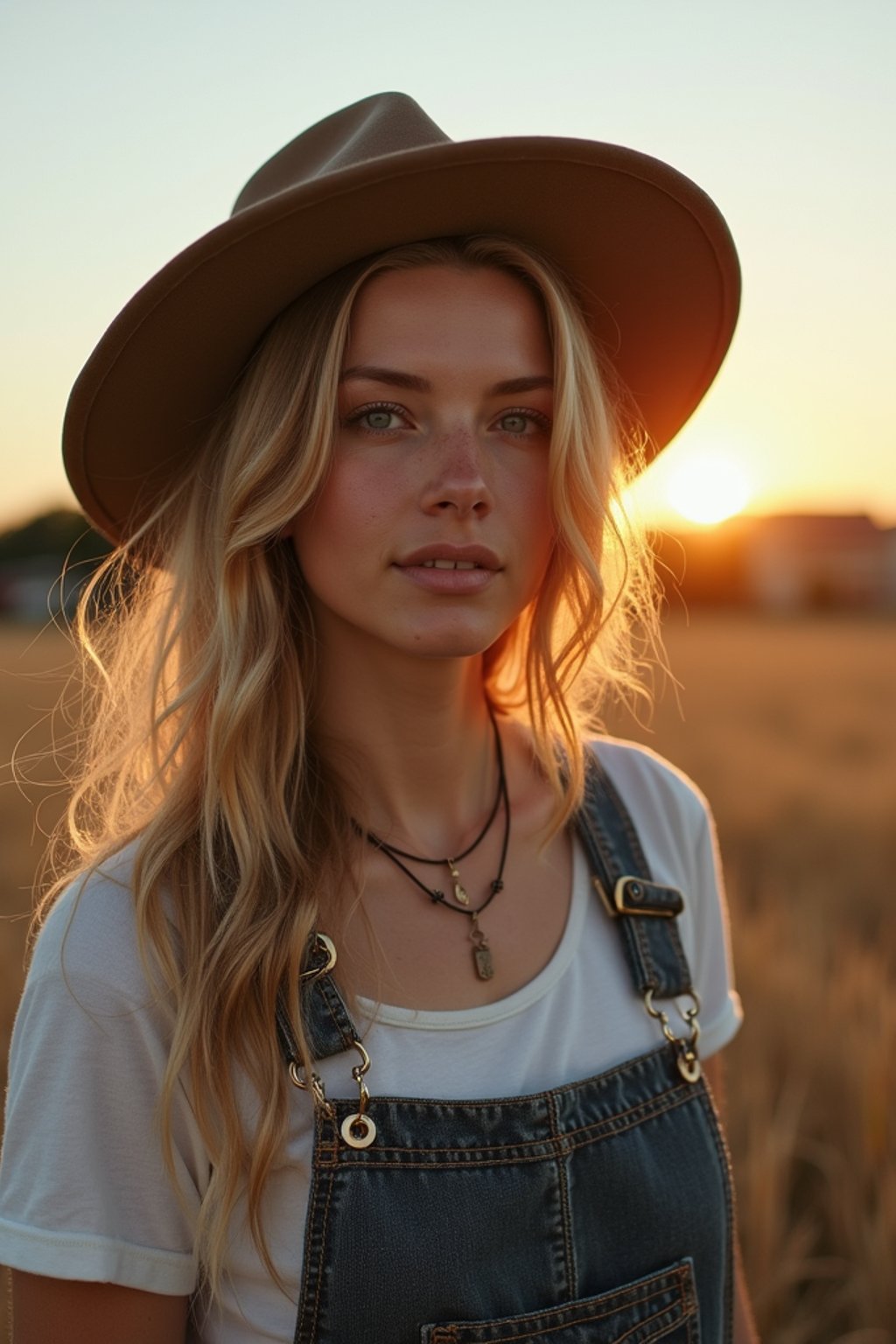 woman farmer with farm in background