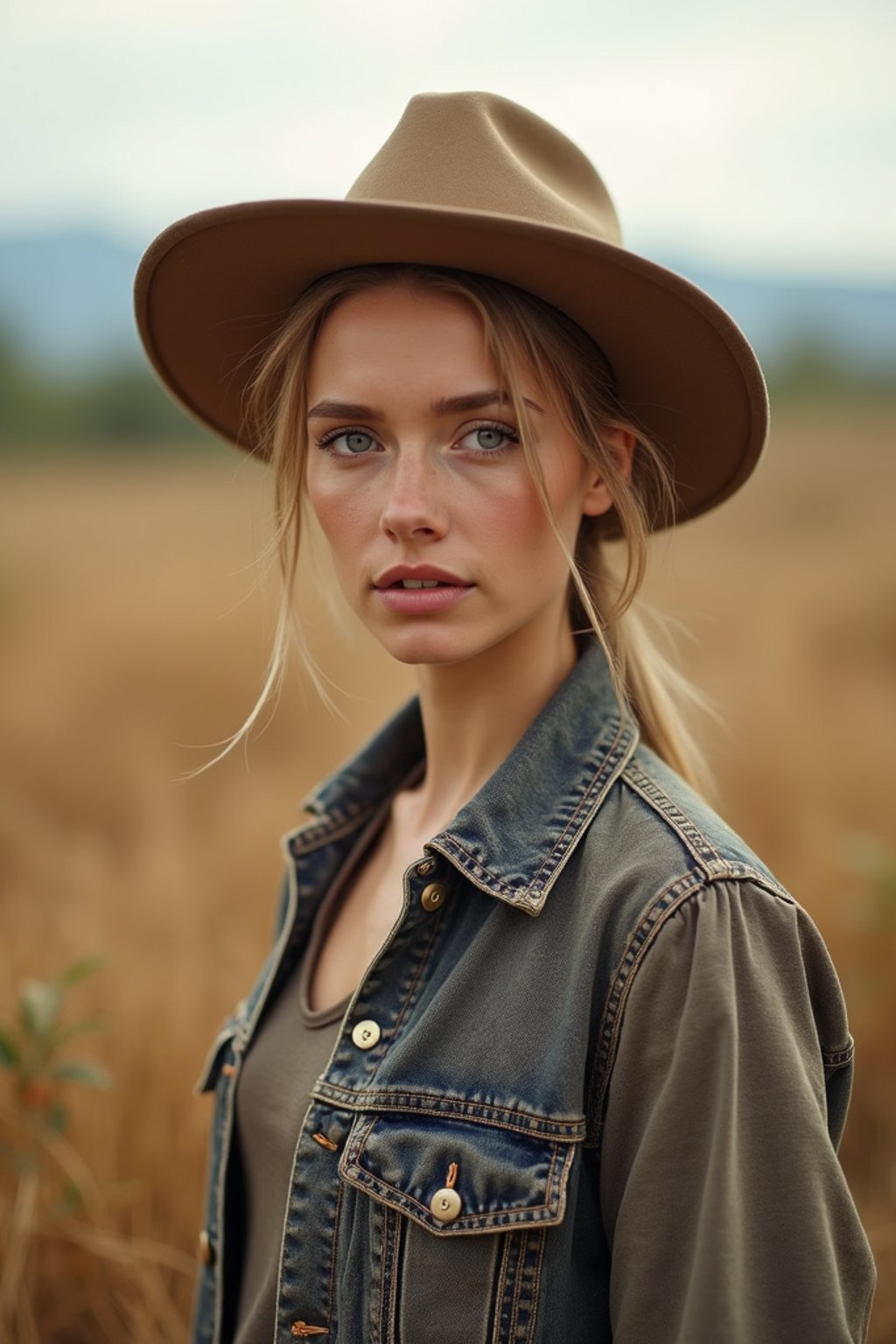 woman farmer with farm in background