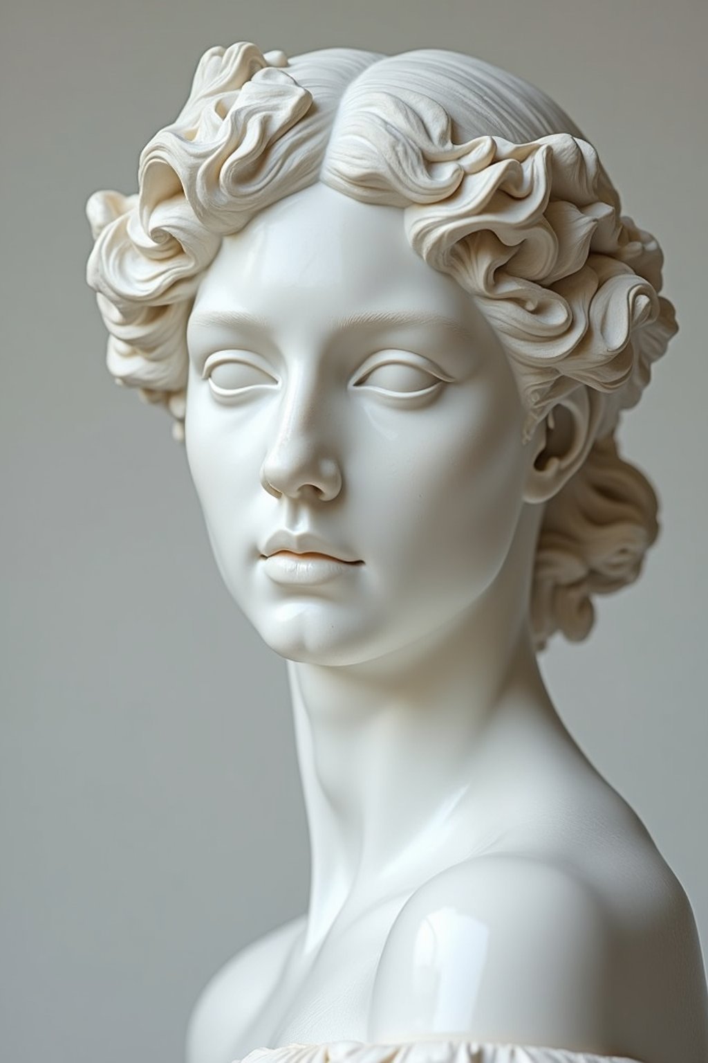 woman as White Marble classical Greek Marble Sculpture. white. no colors