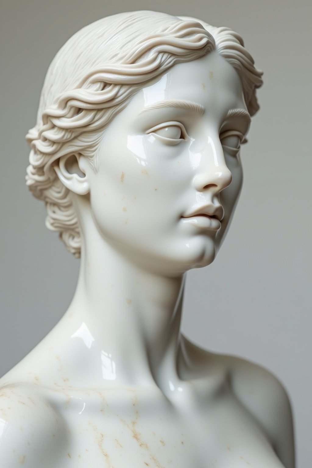 woman as White Marble classical Greek Marble Sculpture. white. no colors