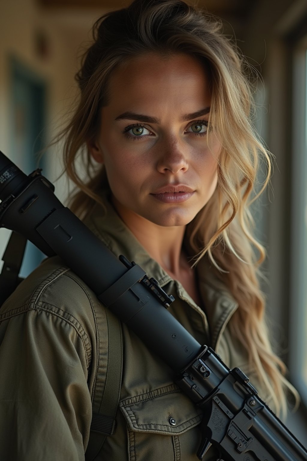 woman as a US Navy Seal in firefight. highly detailed