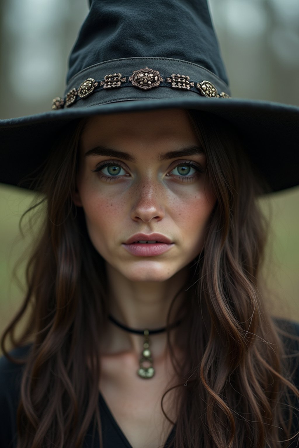 woman as a Witch with a Alewife witch hat in the 14th century doing withcraft