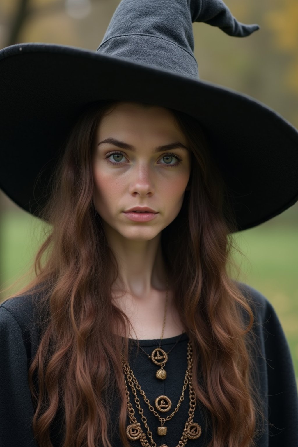 woman as a Witch with a Alewife witch hat in the 14th century doing withcraft