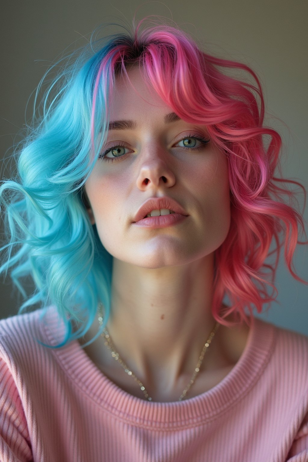 woman as a progressive LGBTQ activist feminist with pink or blue hair