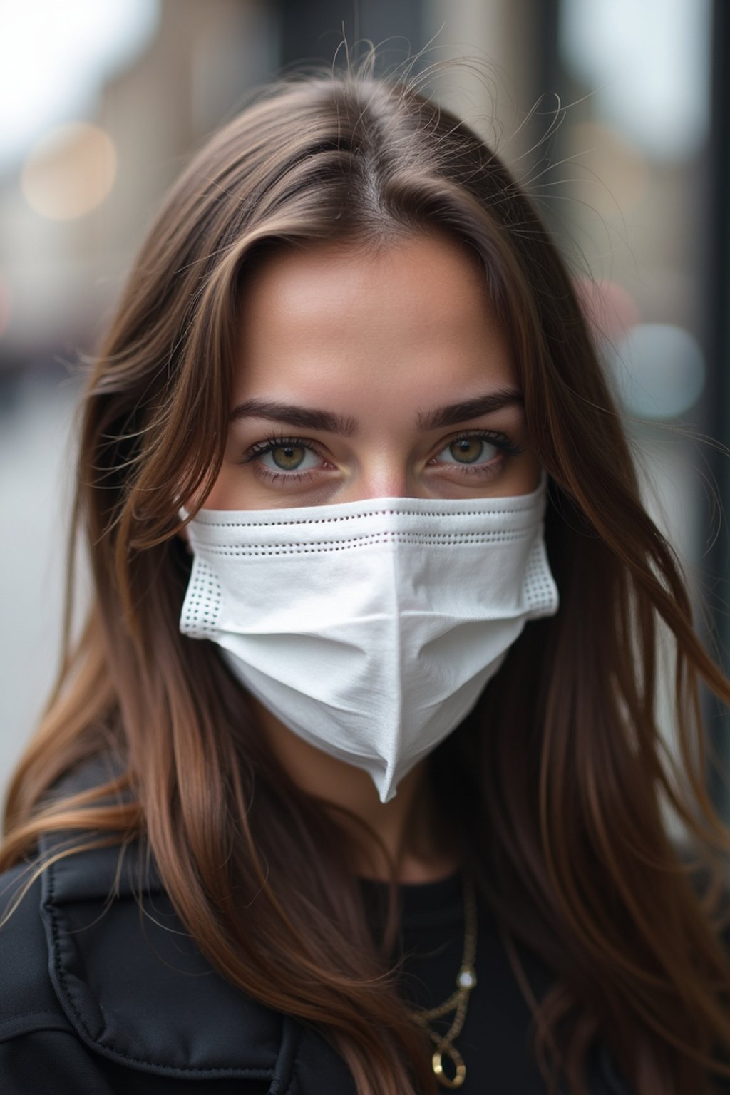 woman wearing a Covid n95 mask in 2020. outside