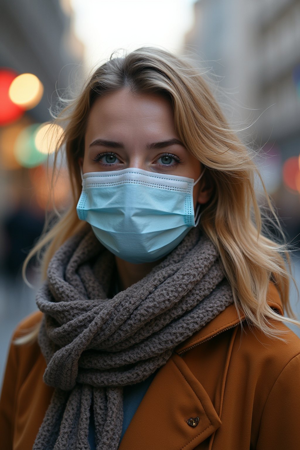 woman wearing a Covid n95 mask in 2020. outside